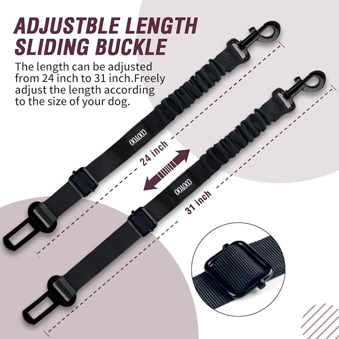 COOYOO Dog Seat Belt,3 Piece Set Retractable Dog Car Adjustable Seatbelts for Vehicle Nylon Pet Safety Heavy Duty & Elastic & Durable Car Harness for Dogs