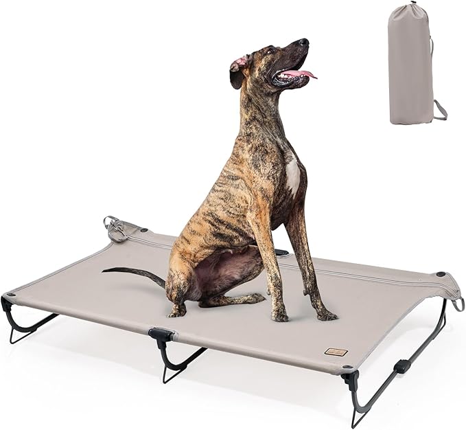 Daisy Cot, XL Foldable Elevated Dog Bed, Portable Raised Outdoor Folding Dog Cot, Cooling, Chew Proof, Waterproof, Heavy Duty Up to 160 lbs for Camping/Home, Brown, 49"x 33"x7"