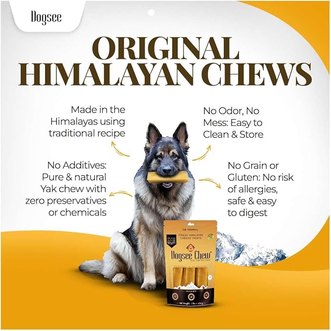 Dogsee Original Himalayan Yak Chews for Dogs 2lb (Medium - 12 Bars) | 100% Natural | Dog Treats Healthy | No Grain, No Gluten | Teeth Cleaning