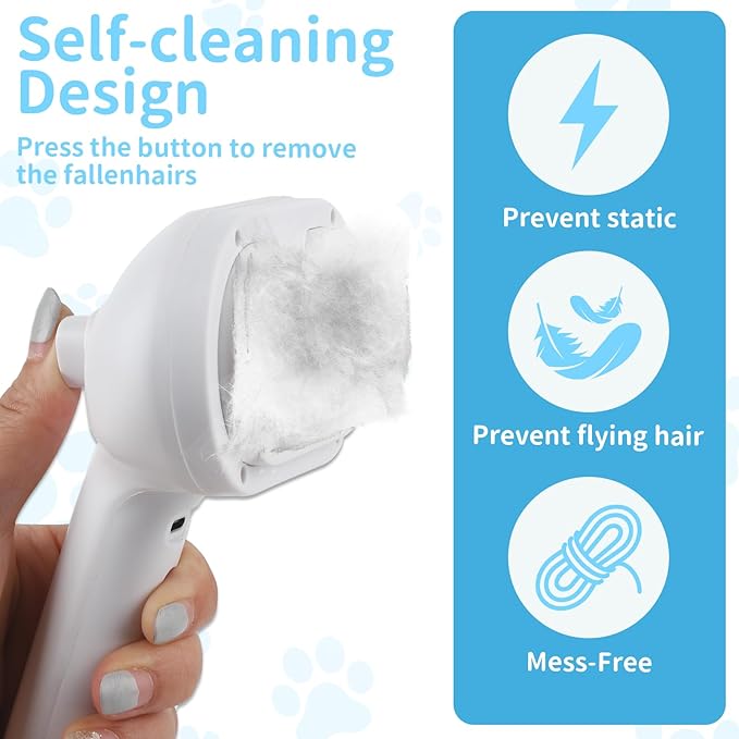 Dog Brush for Shedding, Cat Brushes for Indoor Cats, Cat Brush for Shedding - Pet Grooming Supplies with Steam, Hair Removal Comb Spray for Long-Haired Cats and Dogs (White)