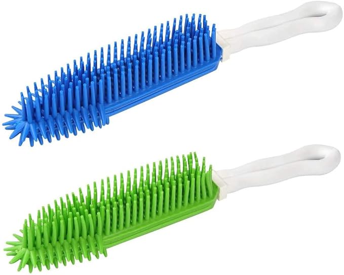 LandHope 2 Pack Pet Hair Removal Tool Pet Hair Remover Rubber Cat Hair Remover Portable for Carpet Clothes Furniture Sofa Leather Car Seat Bath with Massage Effect (Green + Blue)