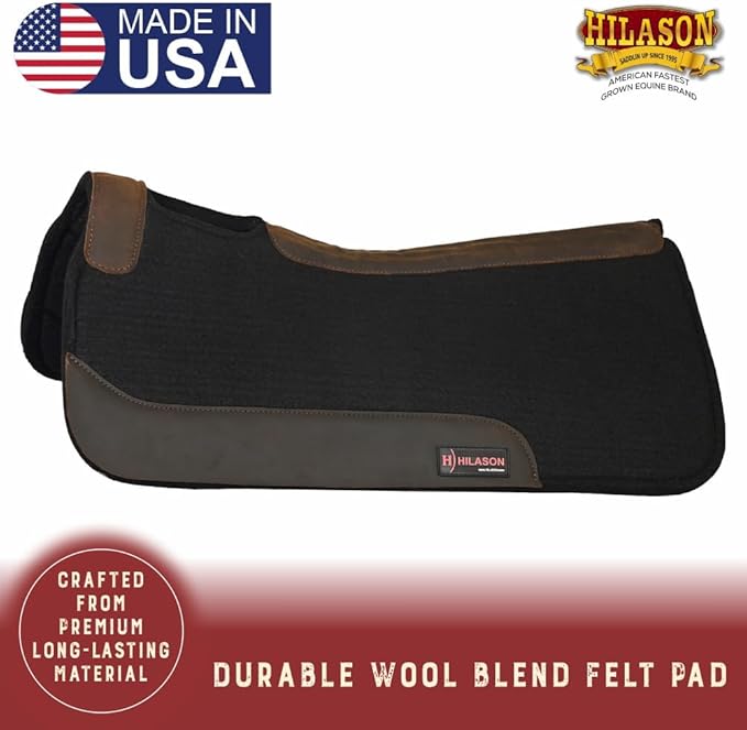 HILASON Western Wool Felt Horse Saddle Pad W/Distressed Wear Leather Made in USA | for Horses