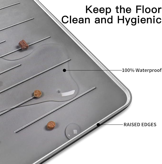 39.4"x29.5" Largest Pet Food Mat, Silicone Dog Mats for Food and Water, Nonslip Pet Feeding Mats for Floors,Dog Cat Bowl Mat with Raised Edges, Gray Green