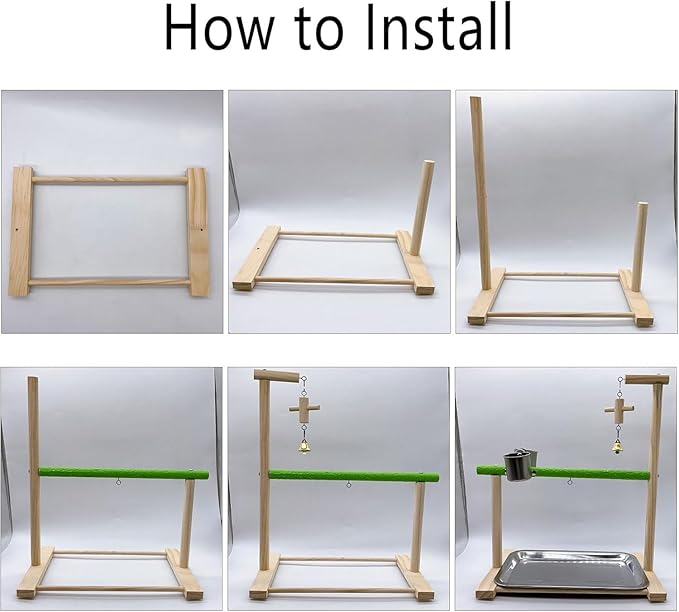 Bird Palyground, Parrot Playstand Natural Wood, Bird Perch Stand Gym with Feeder Cups and Removable Tray, Bird Cage Accessories for Parakeets Cockatiels Lovebirds