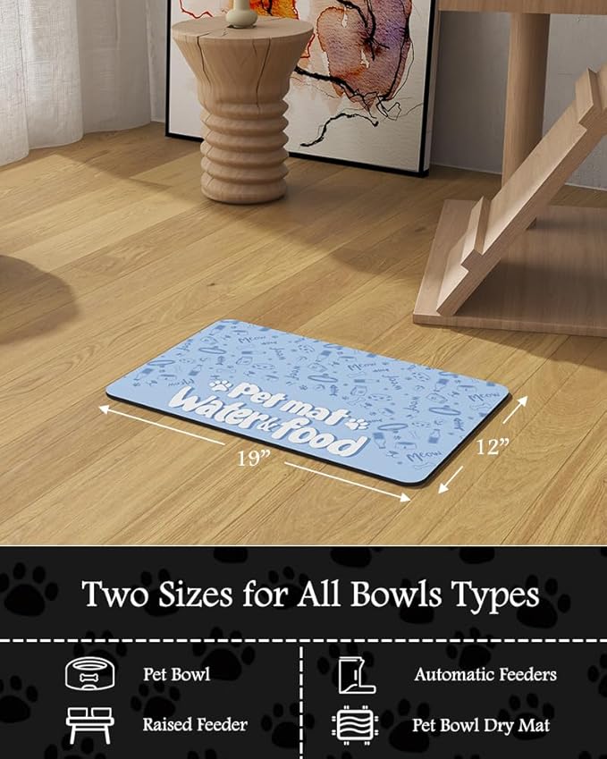 Pet Feeding Mat-Absorbent Dog Mat for Food and Water Bowl-No Stains Quick Dry Water Dispenser Mat-Dog Accessories Pet Supplies-Bowl for Messy Drinkers（PAW,12"x19"