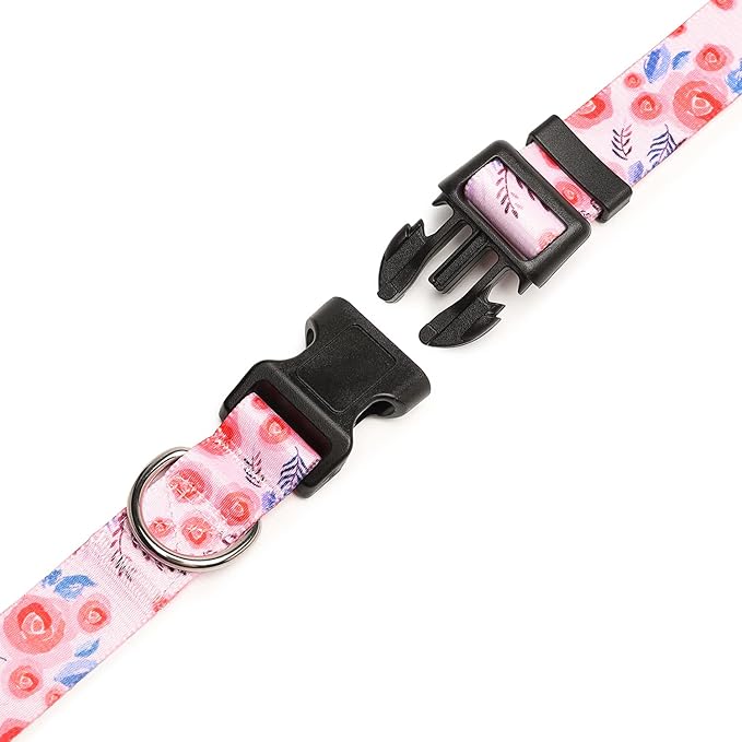 Mercano Adjustable Dog Collar - Special Design Patterns, Soft Nylon Comfortable Durable Pet Collar for Small Medium Large Dogs (S, Rose)