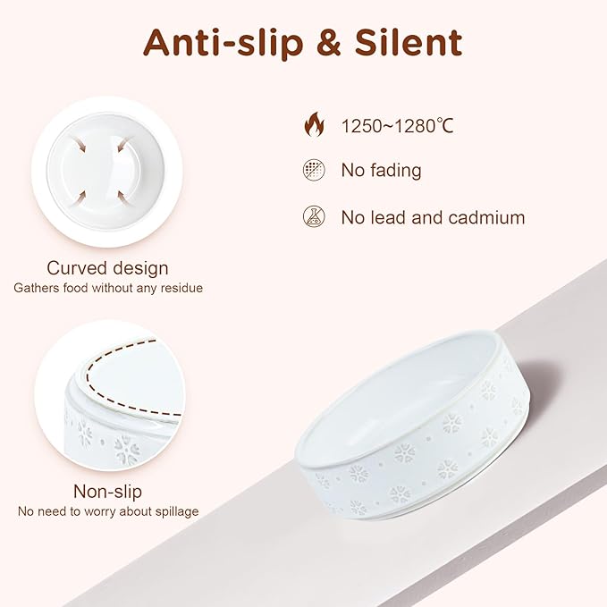 SPUNKYJUNKY Ceramic Dog Bowls Dog Bowl Set with Acacia Wood Stand Raised Dog Bowl Dog Food and Water Bowl for Small Medium Sized Dog (Shallow, 15.5cm)