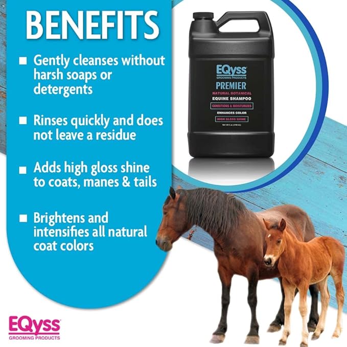 EQyss Premier Equine Horse Shampoo - Conditions and Moisturizes Coat, Enhances Color, Promotes Shine - Safe for All Horses & Pets, pH Balanced, USA Made