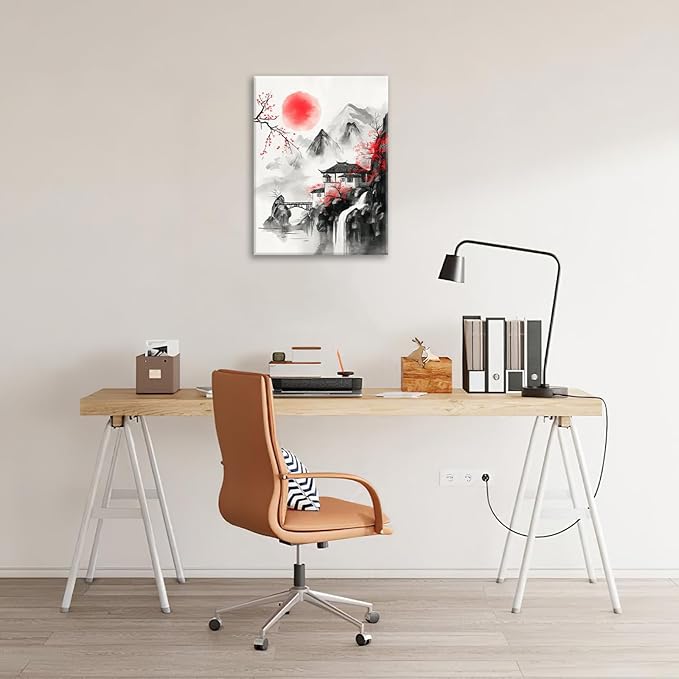 Japanese Wall Art Canvas Asian Nature Wall Decor Prints Framed Painting Mountain Landscape Pictures Gifts Artwork for Bathroom 16"x20"