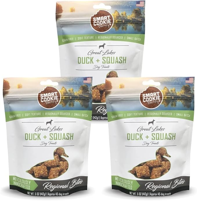 Smart Cookie All Natural Dog Treats - Duck & Squash - Training Treats for Dogs & Puppies with Allergies, Sensitive Stomachs - Soft Dog Treats, Chewy, Grain Free, Made in USA - 5oz, Pack of 3