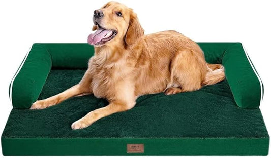 Orthopedic Large Dog Bed Washable, Orthopedic Emerald Dog Beds with Egg Foam Support, Removable, Machine Washable Plush Cover and Non-Slip Bottom for Extra Large Dogs