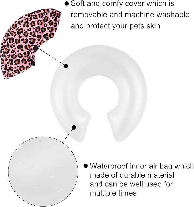 CuteBone Inflatable Dog Donut Collar with Removable Soft Fleece Covers for Small/Medium/Large Dogs and Cats After Surgery GWB10M