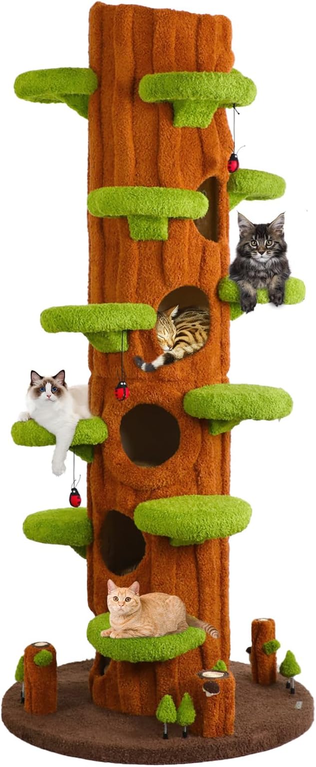 Extra Large Cat Tree Tower,90.55" Tall Forest Theme Cat Condo for Indoor Cats,Multi-Level Luxury Huge Cat Condo with Scratching Mats,Removable Mats,Heavy Duty House with Toys for Multi-Cat Household