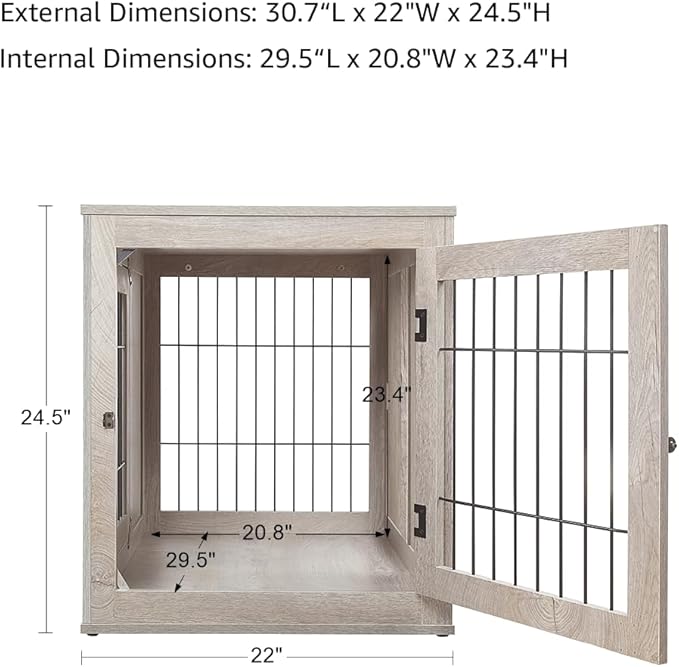 unipaws 30 Inch Furniture Style Dog Crate for Small Dogs, Indoor Puppy Kennel with Door, Decorative Wood Wire Pet House Dog Cage, Pretty Cute End Side Table Nightstand, Weathered Grey