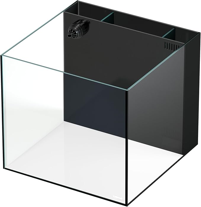 Landen 45P 20 Gallon Ultra Clear All Glass Rimless Low Iron Aquarium Tank with Rear Filtration Chamber(Return Pump Included)for Salt and Fresh Water.17.7''Wx17.7''Dx15.8''H in(45x45x40cm)6mm Thickness