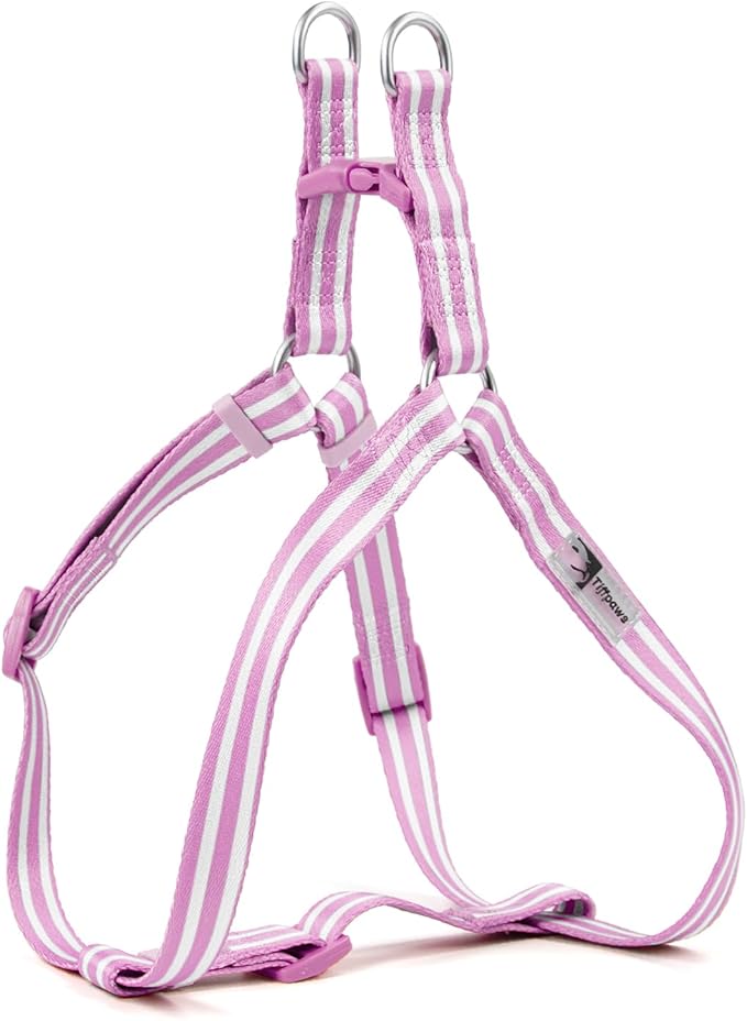 Stripe Step in Dog Harness for Small Dogs, Freedom Nylon Dog Halter Vests, Lightweight and Escape Proof Puppy Harness, Quick Fits for Small Medium and Large Dogs, Purple L