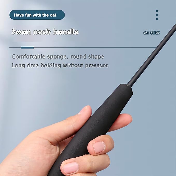 Interactive Cat Wand Toy with Cat Dancer, Retractable Feather Fox Tail Teaser for Indoor Cats, Enrichment Play Kittens to Senior Cats(Moon Grey)