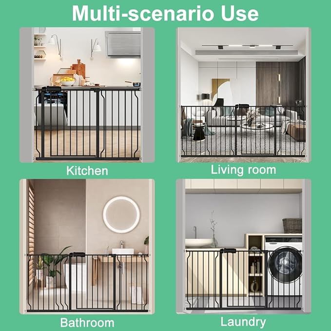 ALLAIBB Extra Wide Pressure Mounted Baby Gate Walk Through Child Kids Safety Toddler Tension Black Long Large Pet Dog Gates with Extension for doorways Kitchen (71.65-85.03"/182-218cm, Black)