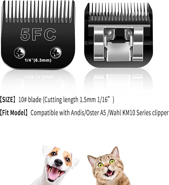 5F Blades Dog Grooming Blades Compatible with Andis/Oster A5/Wahl KM-10 Series Dog Clippers,Detachable Clipper Replacement Blade,Black(5FC/3PCS)