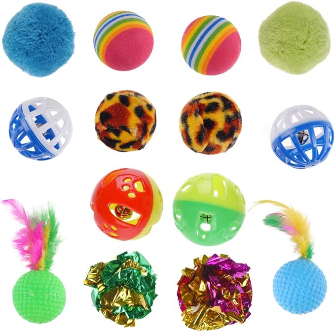 QBSM Cat Christmas Plaid Pet Paw Stockings with 26 Pcs Cat Toys for Cats and Kitten