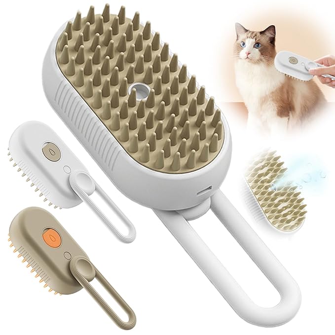 New Cat Steam Brush, 3 in 1 Pet Steam Groomer Brush, Rechargeable Pet Steam Groomer Comb for Massaging and Cleaning Shedding Pets Hair, Multifunctional Hair Removal Comb for Cats Dogs (White)