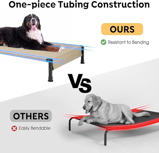 Veehoo Cooling Outdoor Dog Bed, Heavy Duty Elevated Pet Bed with Washable & Breathable Teslin Mesh, Non-Slip Silicon Feet, Dog Cot Bed with Support Hem, 47" x 29", Beige Coffee, CWC2433