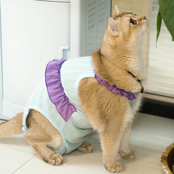 Cat Recovery Suit,Kitten Onesie After Surgery,E-Collar Alternative for Abdominal Wound and Skin Diseases,Soft Breathable Bodysuit After Spay（Blue-m）