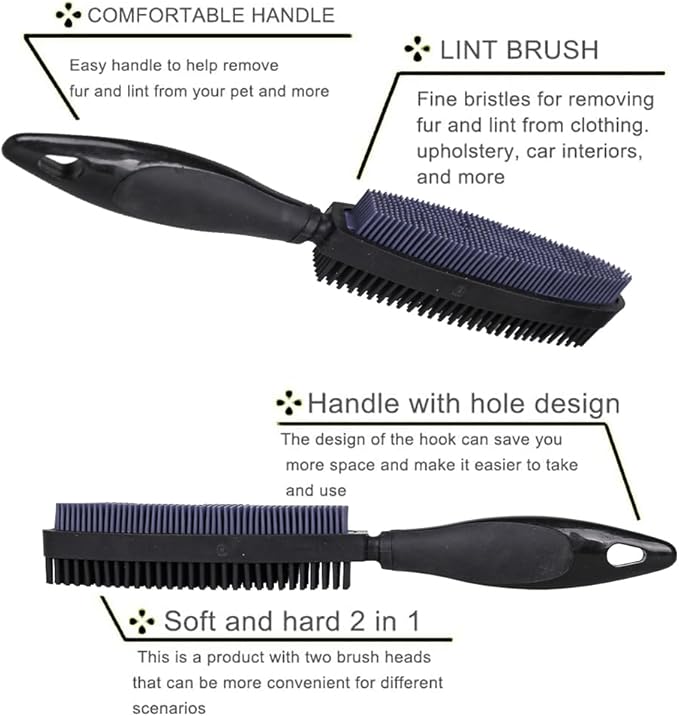 Rubber Pet Hair Removal Brush, Dogs Cats Hair Lint Remover Tool Massage Bath Comb Brush for Cleaning and Grooming (Black)