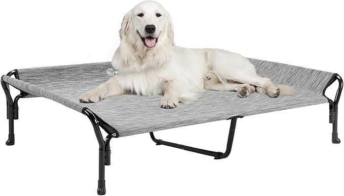 Veehoo Cooling Elevated Dog Bed, XL Raised Pet Cot with Guardrail & Slope Headrest, Durable Breathable Teslin Mesh, Non-Slip Feet, Washable Dog Couch Bed for Indoor & Outdoor, X Large, Black Silver
