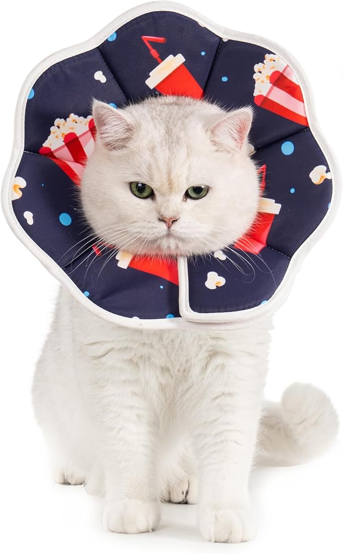 Avont Soft Cat Recovery Cone Collar, Adjustable Lightweight Kitten E-Collar for Small Dogs, Comfortable Neck Donut Stop Licking Scratching After Surgery -Popcorn(L)