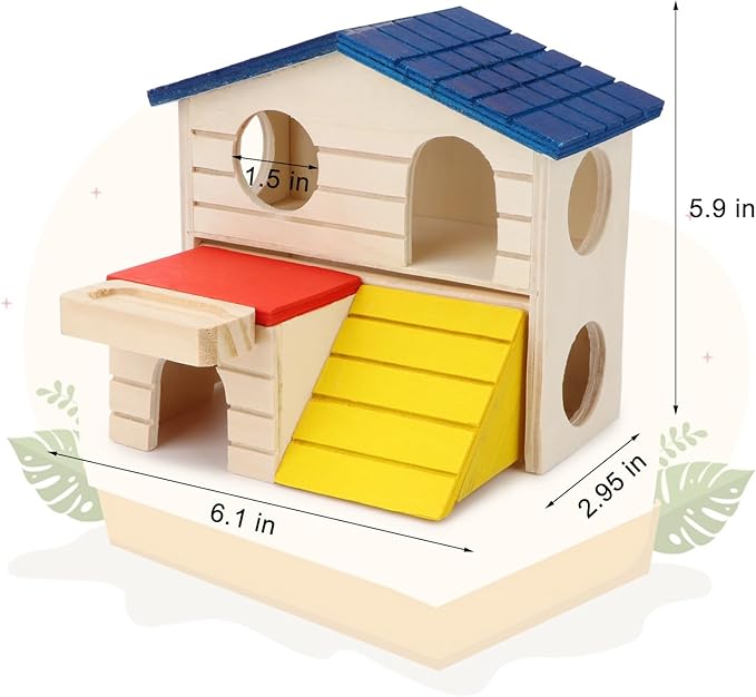 Hypeety Wooden Hamster House Maze Villa Cage for Dwarf Hamsters Gerbils Small Pets Exercise Climbing Toy Platform Multi-Level Hideout 6.1x2.95x5.9inch Blue