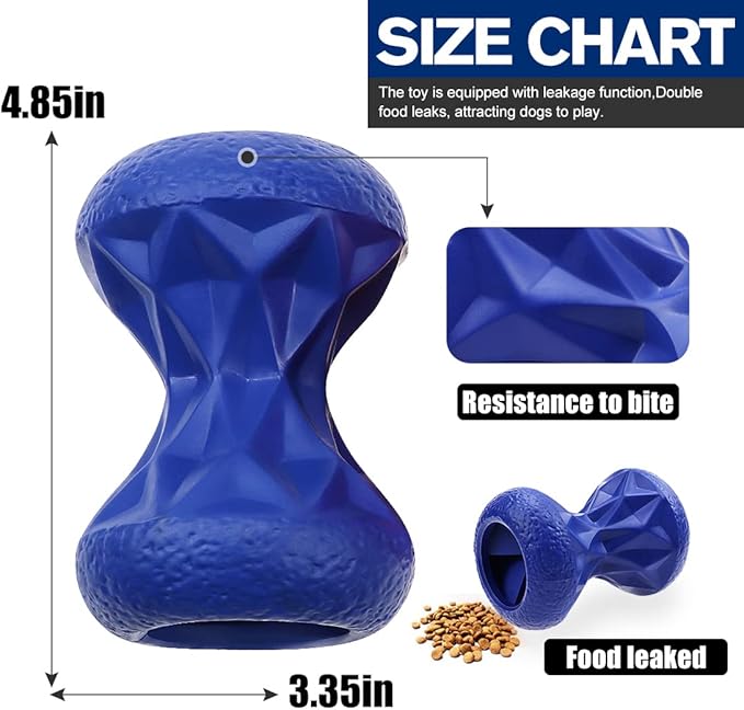 Rubber Dog Toys Treat Dispensing - Super Tough Treat Toys for Aggressive chewers Large Breed Durable Dog Toys IQ Training (Blue)