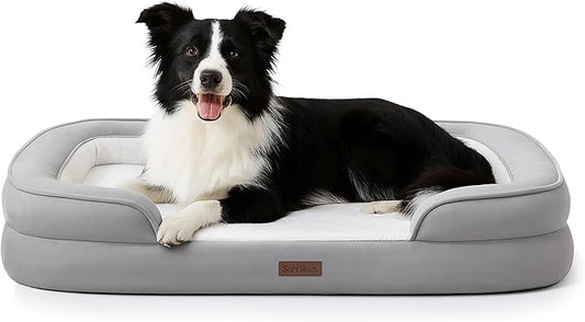 Soft Touch Orthopedic Dog Bed for Large Dogs with Faux Fur Top, Waterproof Pet Couch Bed with Removable Washable Cover and Supportive Foam Filling (Grey, Large)