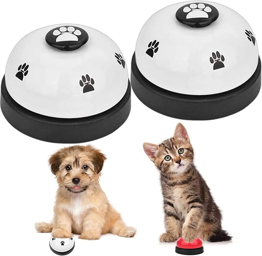 SlowTon Dog Doorbells, 2 Pack Metal Bell Dog Training with Non Skid Rubber Bottoms Dog Door Bell for Potty Training Clear Ring Pet Tool Communication Device for Small Dogs Cats (White+White)