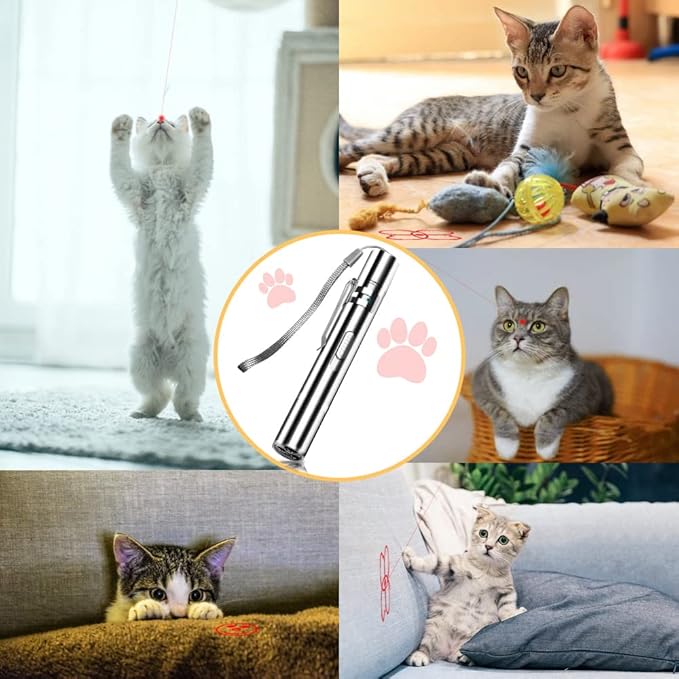 Laser Pointer Cat Toys USB Rechargeable Interactive Cat Laser Pointer with 5 Exciting Laser Patterns Torch UV and Infrared Modes Safe Pet Playtime Multi-Use Toy for Cats and Pet Owners