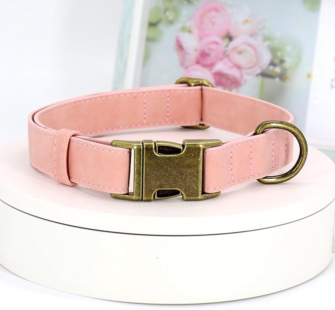 Didog Soft PU Leather Dog Collar, Stylish Quick Released Dog Collars for Medium Dogs, Easy Clean Adjustable Pet Collar for Daily Walking, Pink, M Fit 13-21" Neck