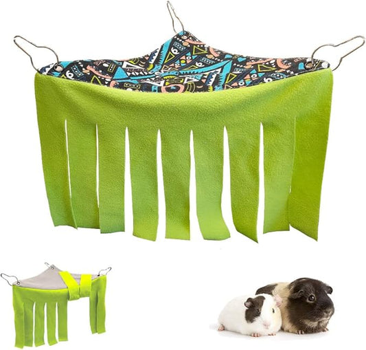 RIOUSSI Guinea Pig Hideout Hideaway Corner Fleece Toys Cage Accessories with Reversible Sides, Geo/Gray-Green