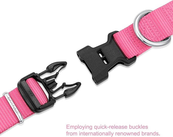 Mikivery Nylon Dog Collar with Quick Release Buckle Soft Adjustable Sturdy for Small Medium Large Dogs Pink,M