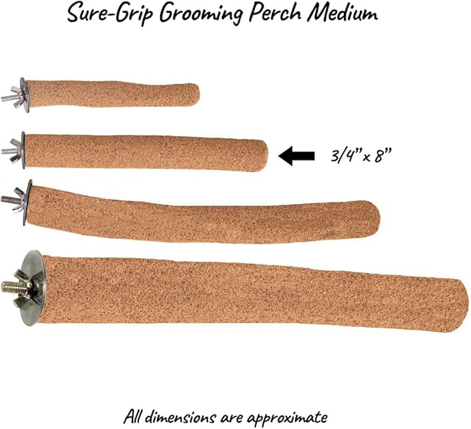 Super Bird Creations SB1152 Sure-Grip Grooming Perch for Small/Medium Birds - Enriches Beak and Foot Health - Ideal for Cockatiels, Parrots, Parakeets, Conures, Quakers - 3/4" Diam x 8" (Medium)