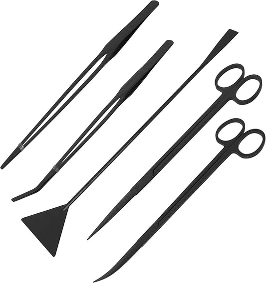 Mandala Crafts Black Stainless Steel Aquascaping Tools Kit – Aquarium Plant Tools with Tweezers, Spatula, and Scissors for Fish Tanks, Hospital Tanks, Goldfish Bowls, Aquariums, and Terrariums