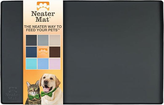 Neater Pet Brands Neater Mat Pet Mats for Food and Water, Cat & Dog Bowl Mat Waterproof Silicone, Feeding Tray, Dog Food Mats for Floors, Placemat w/Raised Edge for Under Bowls, 19” x 12”, Black