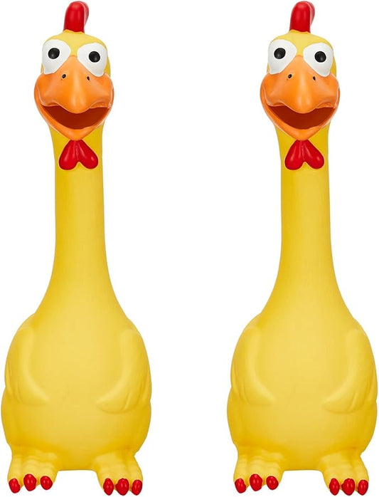 Hungdao 2 Pcs Rubber Chicken Squeaky Dog Toy 11 Inches Horse Toys Latex Reduce Separation Anxiety Screaming Chicken Toy for Small, Medium or Large Horse Pet (Yellow)