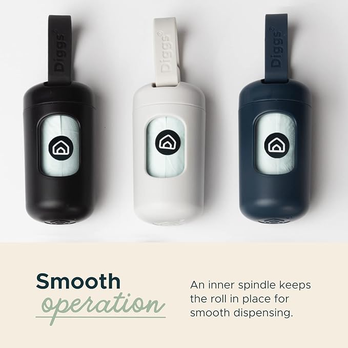 DIGGS Dog Poop Bag Dispenser for Leash - Premium Dog Waste Bag Holder with Easy One-Hand Dispensing (Ash)