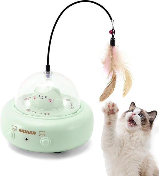 Automatic Cat Toys with Feathers, Interactive Cat Toy for Indoor Exercise, Rechargeable Teasing Toys for Indoor Cats, USB Powered, Smart Standby&Obstacle Avoidance(Green)