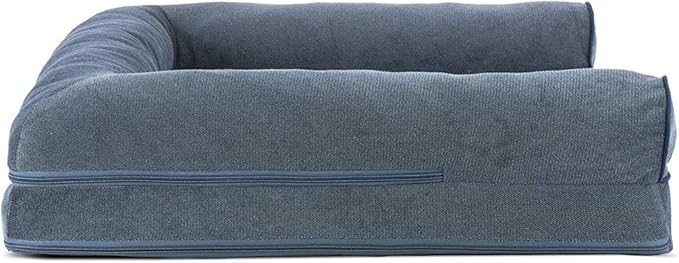 Furhaven Cooling Gel Dog Bed for Large/Medium Dogs w/ Removable Bolsters & Washable Cover, For Dogs Up to 55 lbs - Sherpa & Chenille Sofa - Orion Blue, Large