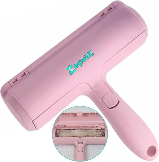 Pet Hair Removal Tool – Reusable Lint Roller for Dogs & Cats – Self-Cleaning Fur Remover Brush – Ergonomic Lint Roller for Carpet, Bedding, Couch, Car Seat & More (Pink)