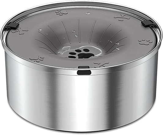 SCHITEC Dog Water Bowl No Spill 3L/0.8 Gallon Slow Drinking Anti-Splash Stainless Steel Dog Bowl with Floating Disk, Spill Proof Pet Travel Water Dispenser for Sloppy Messy Drinkers(Gray)