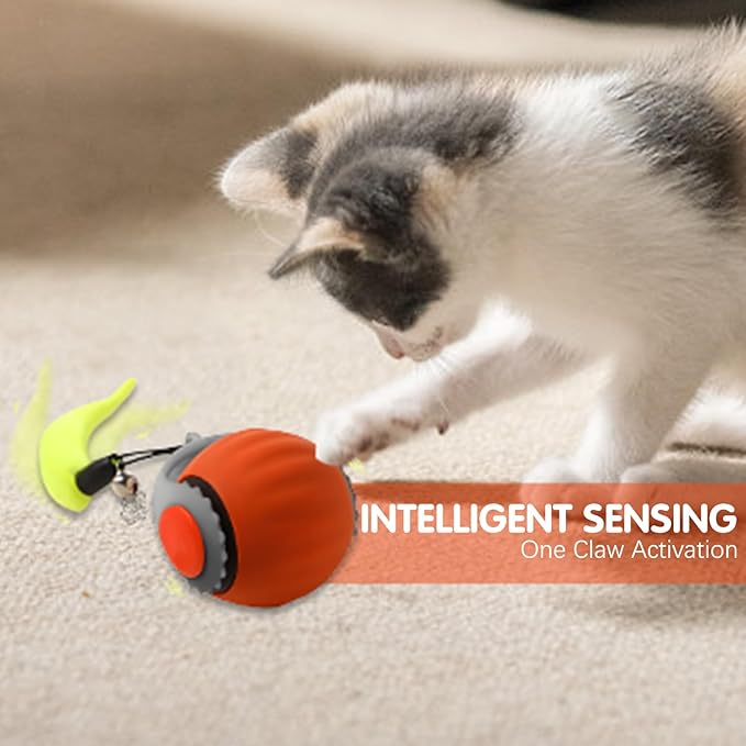 Speedy 3.0 Tail Upgrade Speedy 3.0 Tail Cat Toy,2025 New Turbo Smart Interactive Cat Ball for Indoor,Automatic Moving Smart Toys withTail Two Speed Adjustment (Orange)