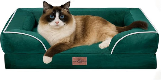Comfort Expression Small Dog Beds Waterproof Cat Beds Orthopedic Foam Sofa Beds for Small Dogs Comfy Pet Bed with Washable Removable Cover & Non-Slip Bottom(XX-Small,Emerald)