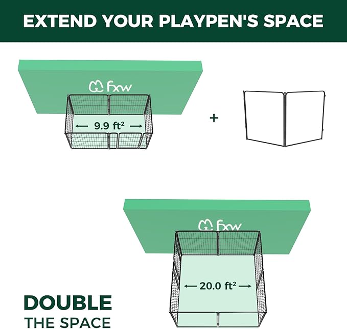 FXW Homeplus Unleashed Indoor Dog Playpen - Stress-Free and Safe Play, Heavy Duty 32 Inch 2 Acrylic Panels Dog Pen for Small and Medium Dogs, Black│Patented